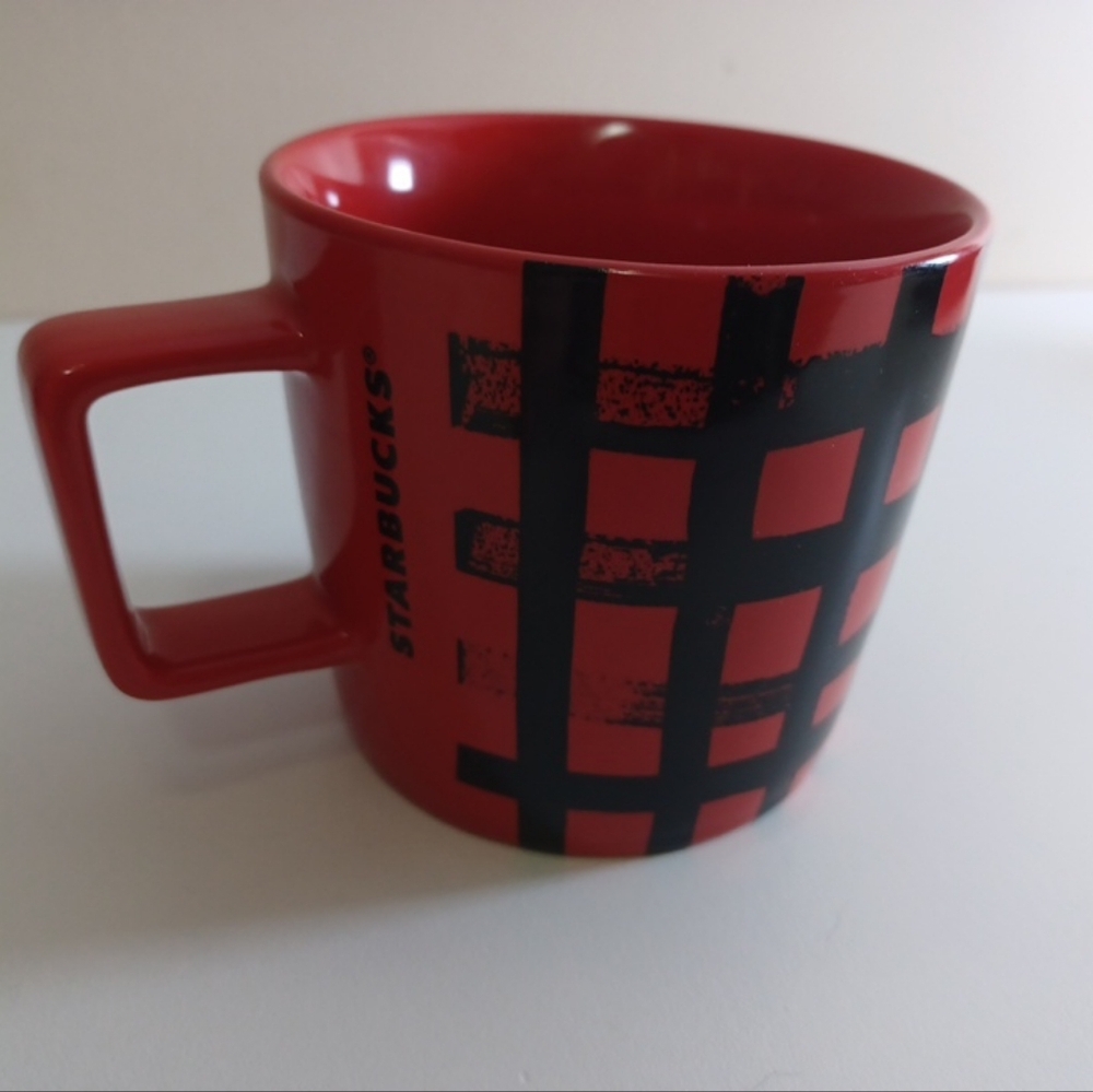Starbucks 2016 Red And Black Buffalo Plaid 14 oz Ceramic Coffee Mug Tea Cup Prep